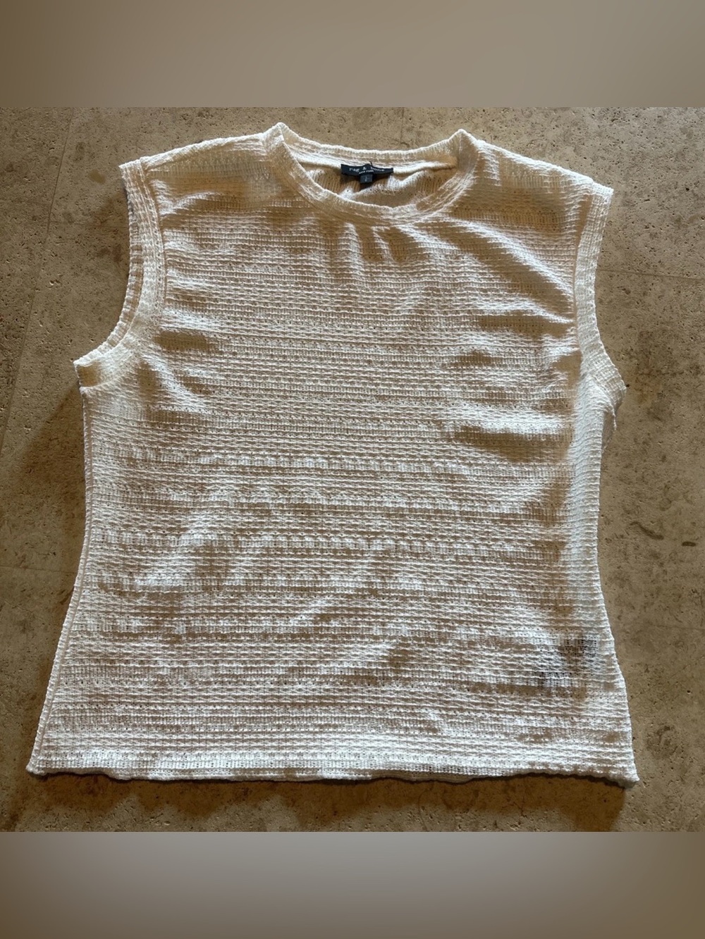 Rag & Bone Cream Textured Sleeveless Knit Tank Business Professional Size L